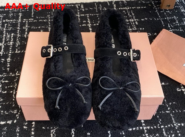 Miu Miu Shearling Ballerinas in Desert Beige 5F272E Replica