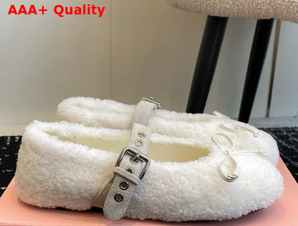 Miu Miu Shearling Ballerinas in Natural 5F272E Replica