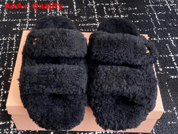 Miu Miu Sheepskin Slides in Black Replica