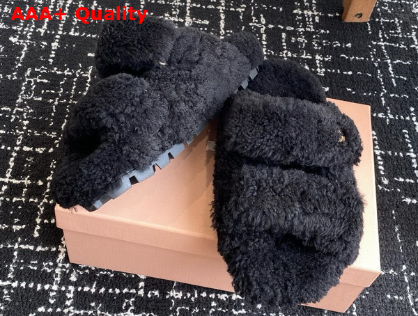 Miu Miu Sheepskin Slides in Black Replica