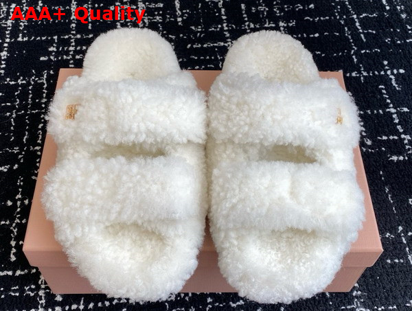 Miu Miu Sheepskin Slides in White Replica