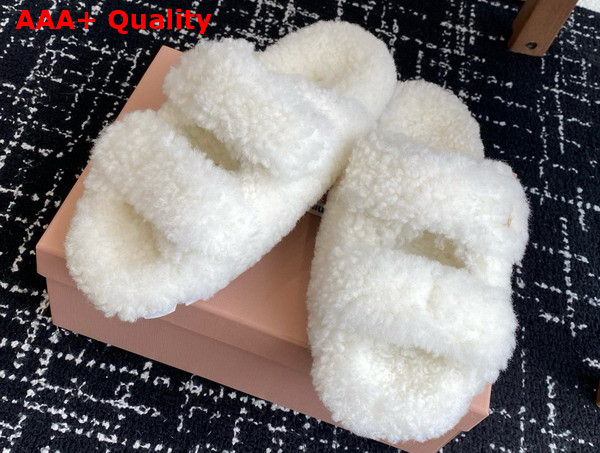Miu Miu Sheepskin Slides in White Replica