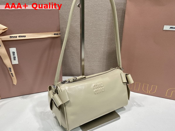 Miu Miu Shiny Leather Pouch in Travertine Stone 5NE029 Replica