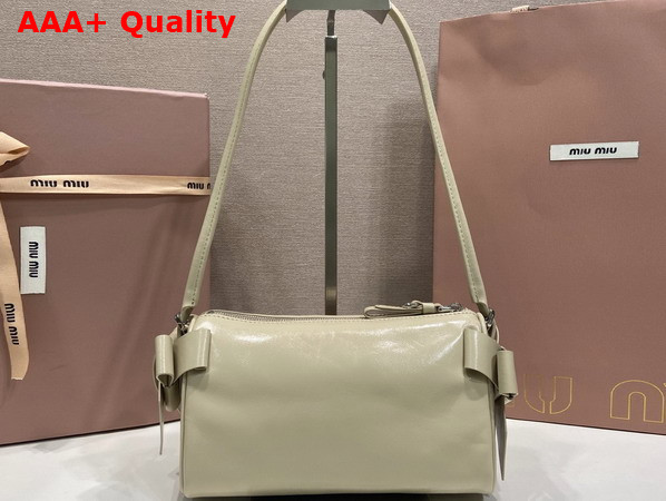 Miu Miu Shiny Leather Pouch in Travertine Stone 5NE029 Replica