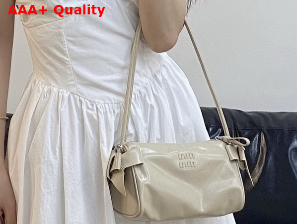 Miu Miu Shiny Leather Pouch in Travertine Stone 5NE029 Replica