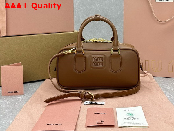 Miu Miu Small Arcadie Leather Bag in Cognac 5BB142 Replica