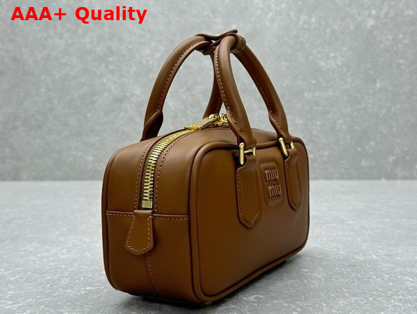 Miu Miu Small Arcadie Leather Bag in Cognac 5BB142 Replica