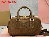 Miu Miu Small Arcadie Padded Suede Top Handle Bag in Cocoa Brown 5BB142 Replica