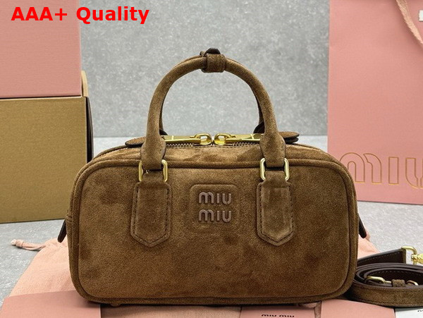 Miu Miu Small Arcadie Padded Suede Top Handle Bag in Cocoa Brown 5BB142 Replica