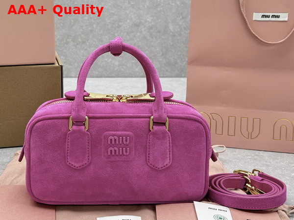 Miu Miu Small Arcadie Padded Suede Top Handle Bag in Powder Pink 5BB142 Replica