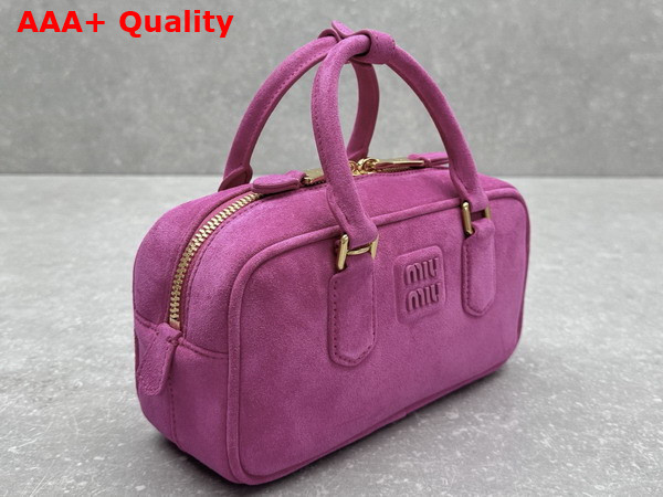 Miu Miu Small Arcadie Padded Suede Top Handle Bag in Powder Pink 5BB142 Replica
