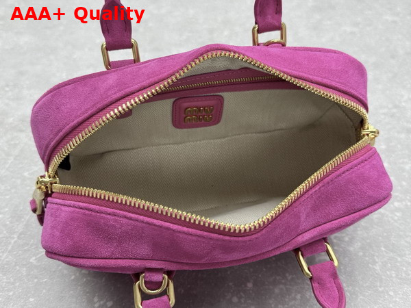 Miu Miu Small Arcadie Padded Suede Top Handle Bag in Powder Pink 5BB142 Replica