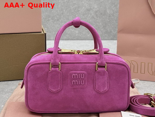 Miu Miu Small Arcadie Padded Suede Top Handle Bag in Powder Pink 5BB142 Replica