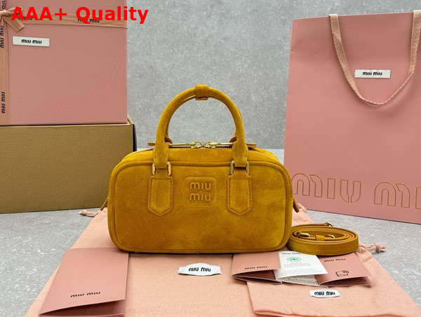 Miu Miu Small Arcadie Padded Suede Top Handle Bag in Whiskey 5BB142 Replica