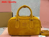 Miu Miu Small Arcadie Padded Suede Top Handle Bag in Whiskey 5BB142 Replica