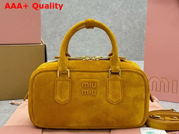 Miu Miu Small Arcadie Padded Suede Top Handle Bag in Whiskey 5BB142 Replica