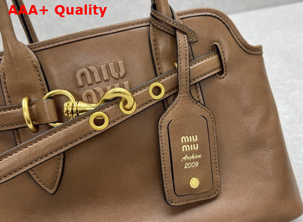 Miu Miu Small Aventure Nappa Leather Bag in Oak 5BA292 Replica