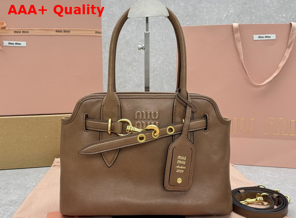 Miu Miu Small Aventure Nappa Leather Bag in Oak 5BA292 Replica