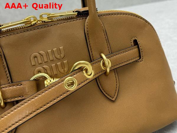 Miu Miu Small Aventure Nappa Leather Top Handle Bag in Oak 5BB169 Replica