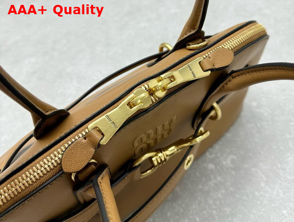 Miu Miu Small Aventure Nappa Leather Top Handle Bag in Oak 5BB169 Replica