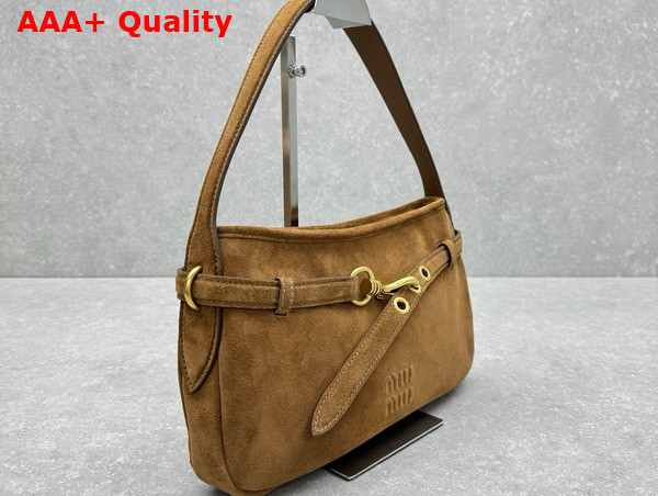Miu Miu Small Aventure Suede Bag in Oak 5BC182 Replica