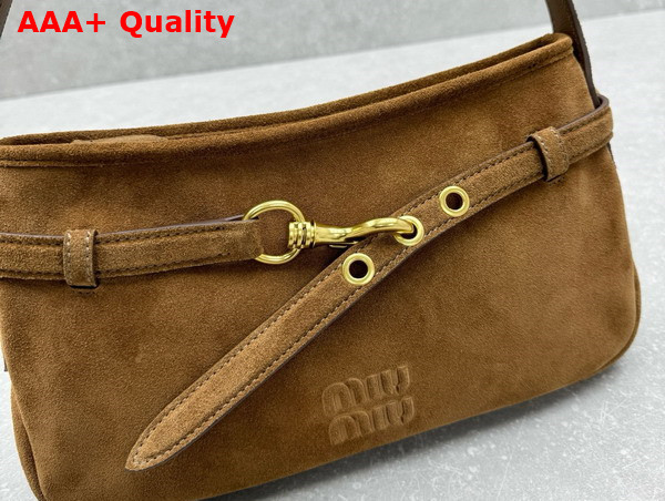 Miu Miu Small Aventure Suede Bag in Oak 5BC182 Replica