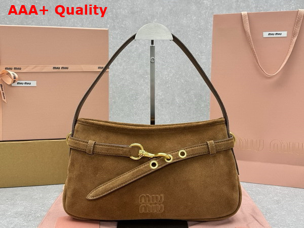 Miu Miu Small Aventure Suede Bag in Oak 5BC182 Replica