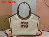 Miu Miu Small Canvas Ivy Bag in Beige and Brandy Replica