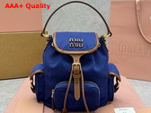 Miu Miu Small Canvas and Leather Backpack in Cornflower Blue and Brandy 5BZ043 Replica