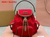 Miu Miu Small Canvas and Leather Backpack in Red and Brandy 5BZ043 Replica