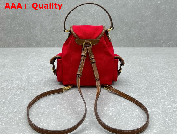 Miu Miu Small Canvas and Leather Backpack in Red and Brandy 5BZ043 Replica