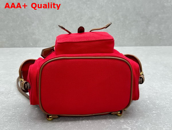 Miu Miu Small Canvas and Leather Backpack in Red and Brandy 5BZ043 Replica