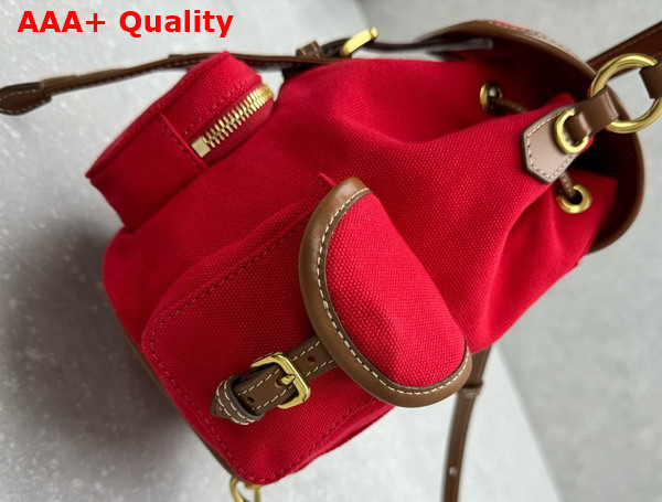 Miu Miu Small Canvas and Leather Backpack in Red and Brandy 5BZ043 Replica