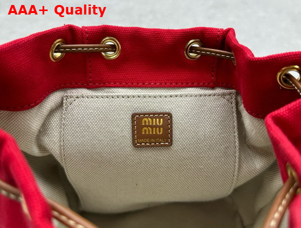 Miu Miu Small Canvas and Leather Backpack in Red and Brandy 5BZ043 Replica