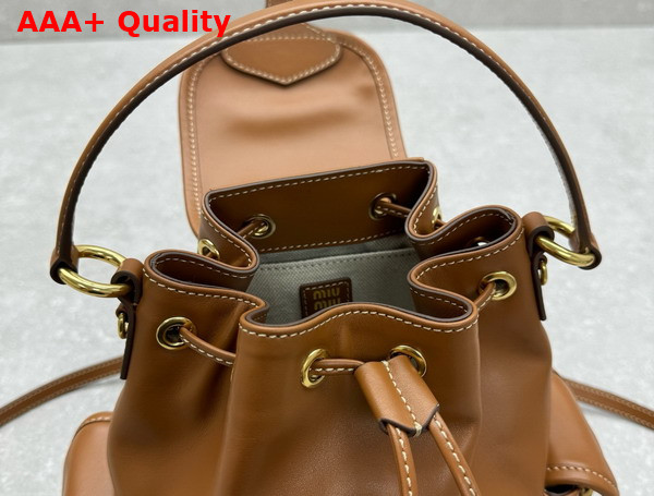 Miu Miu Small Leather Backpack in Cognac 5BZ043 Replica