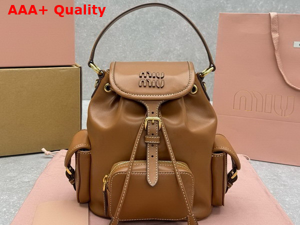 Miu Miu Small Leather Backpack in Cognac 5BZ043 Replica
