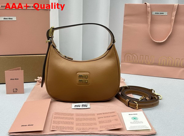 Miu Miu Small Leather Hobo Bag in Caramel 5BC161 Replica