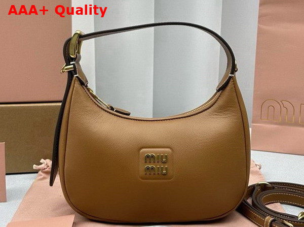 Miu Miu Small Leather Hobo Bag in Caramel 5BC161 Replica