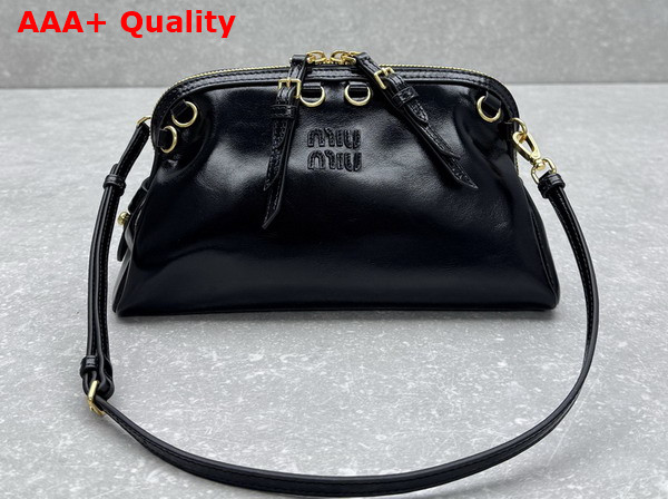 Miu Miu Solitaire Shiny Leather Clutch in Black 5BF130 Replica