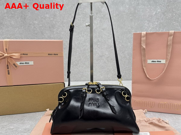 Miu Miu Solitaire Shiny Leather Clutch in Black 5BF130 Replica