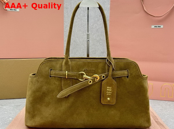 Miu Miu Suede Aventure Bag in Olive Green 5BG310 Replica