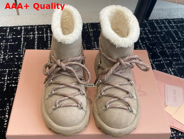 Miu Miu Suede Booties in Ecru Replica