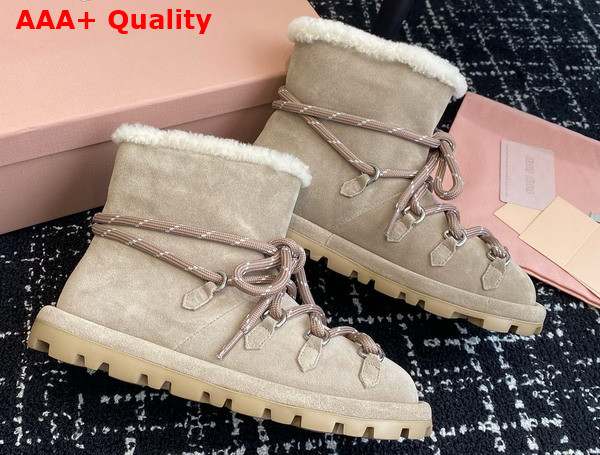 Miu Miu Suede Booties in Ecru Replica