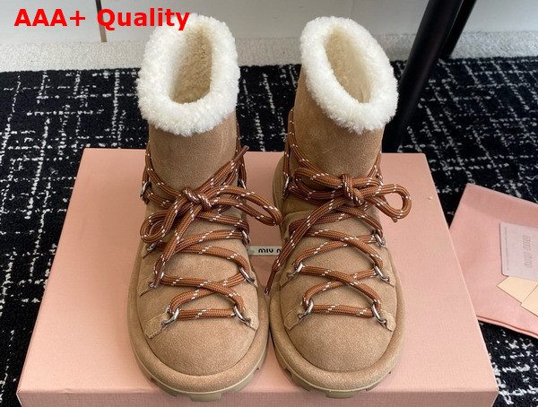 Miu Miu Suede Booties in Tan Replica