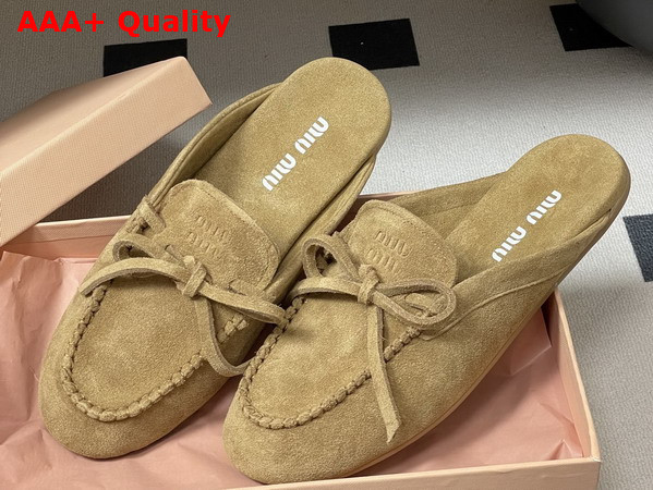 Miu Miu Suede Deck Mules in Camel 5R604E Replica