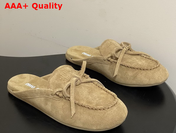 Miu Miu Suede Deck Mules in Camel 5R604E Replica