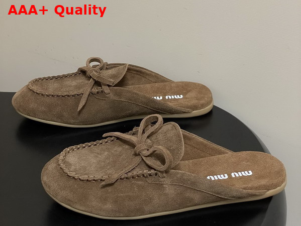 Miu Miu Suede Deck Mules in Cocoa Brown 5R604E Replica