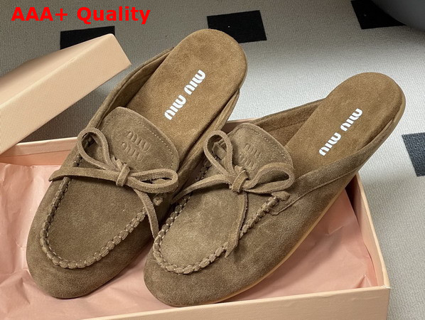 Miu Miu Suede Deck Mules in Cocoa Brown 5R604E Replica