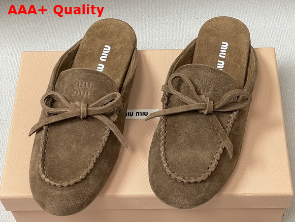 Miu Miu Suede Deck Mules in Cocoa Brown 5R604E Replica