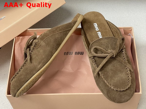 Miu Miu Suede Deck Mules in Cocoa Brown 5R604E Replica